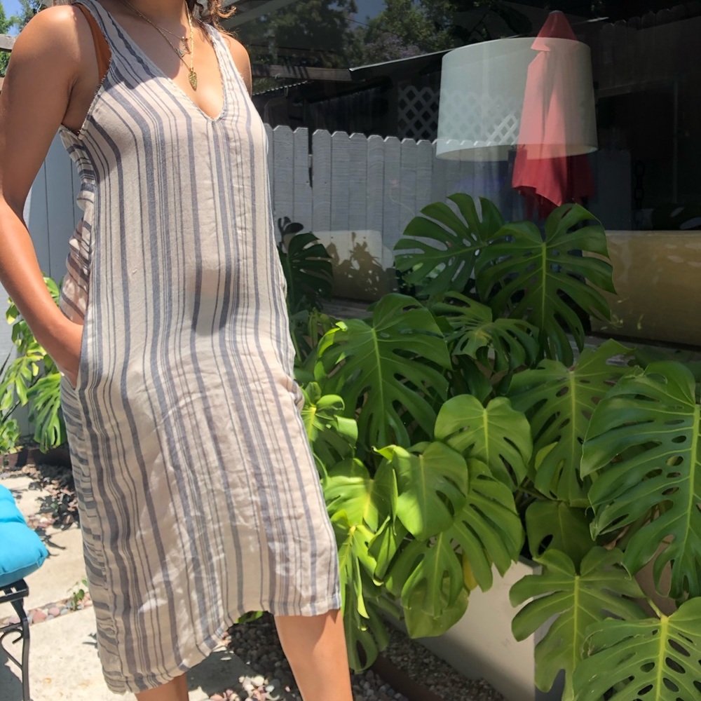 Stripe Linen Tank Dress Fits S/M